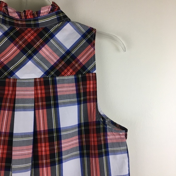 J. Crew Ruffle Neck Sleeveless Plaid Cotton Poplin Shirt NWT Size 4 - Picture 9 of 12